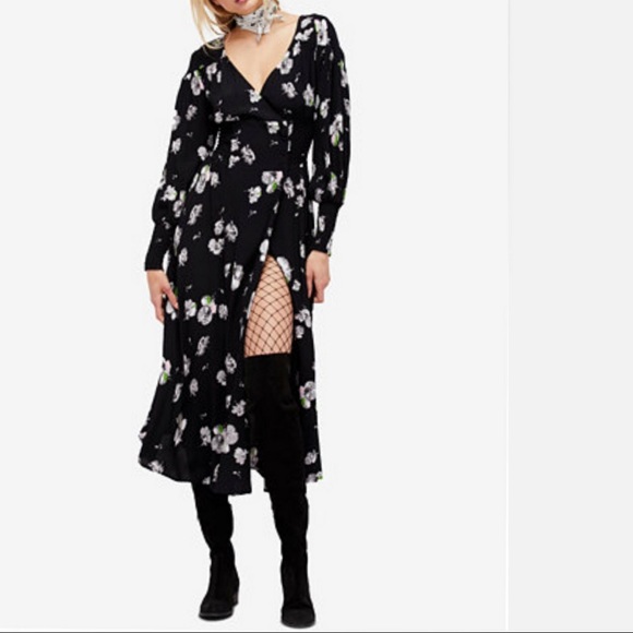 free people diamond head embroidered western midi dress